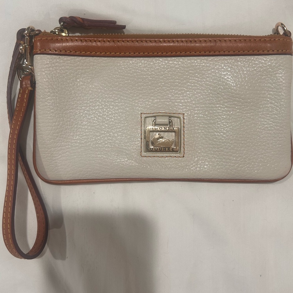 Dooney & Bourke White and Tan Leather Wristlet